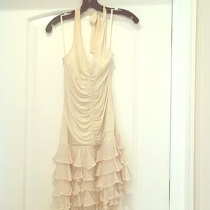 BCBG Max Axria Ruffle Off-White Halter Prom Dress